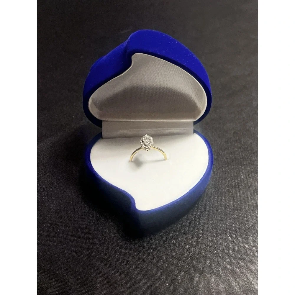 Gorgeous Vintage Blue Velvet Heart-Shaped Ring Box with Rose Design